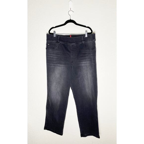 Spanx Women's Wide Leg Stretch Black Jeggings Jeans High Rise Elastic Waist Crop - Picture 1 of 10